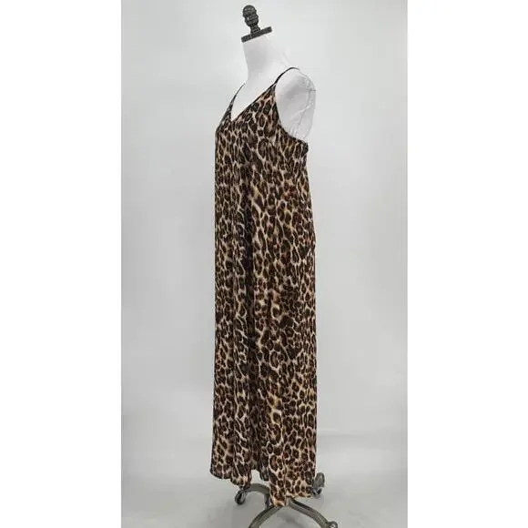 Let Them Eat Cake Womens Brown Animal Print Maxi A Line Slip Dress Sz XS - Picture 3 of 5